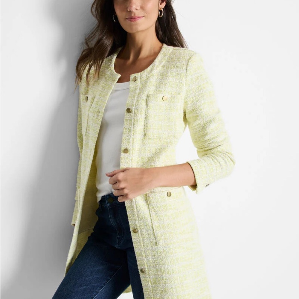 Nic+Zoe Textured Jacket Women’s Size Medium Green White Tweed